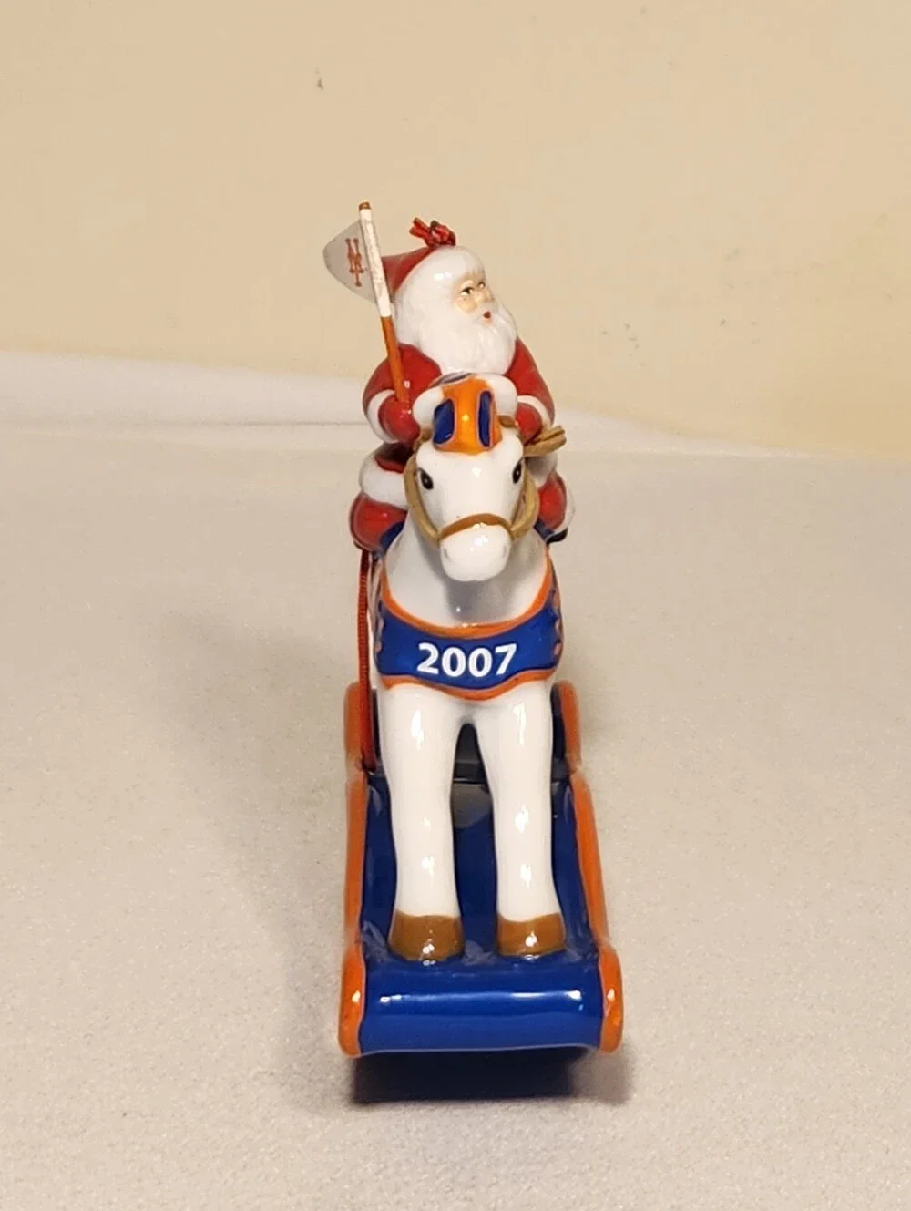 2007 Danbury Mint New York Mets Rocking Horse Santa Christmas Ornament In Box